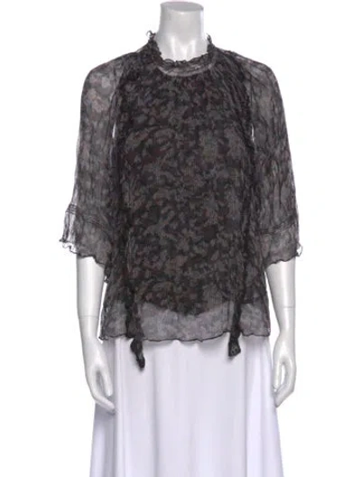 Pre-owned Iro Printed Mock Neck Blouse In Black