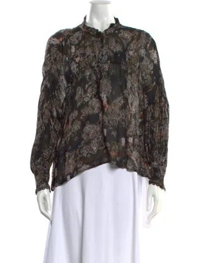 Pre-owned Iro Printed Mock Neck Blouse In Black