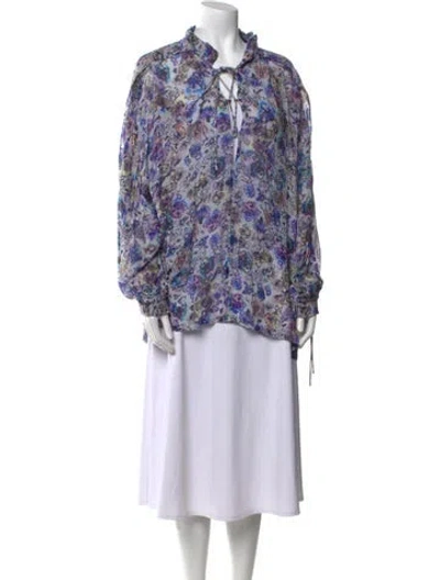 Pre-owned Iro Printed Mock Neck Blouse In Blue