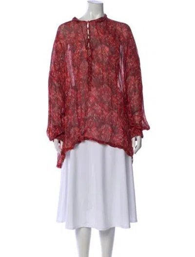 Pre-owned Iro Printed Mock Neck Blouse In Red