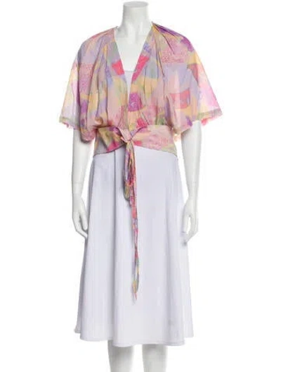 Pre-owned Iro Printed Plunge Neckline Crop Top In Purple