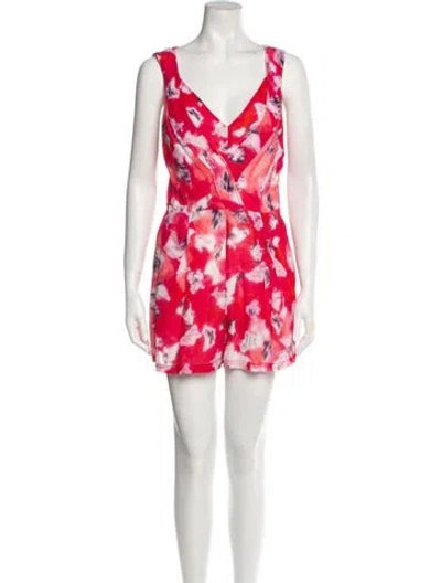 Pre-owned Iro Printed Plunge Neckline Romper In Red