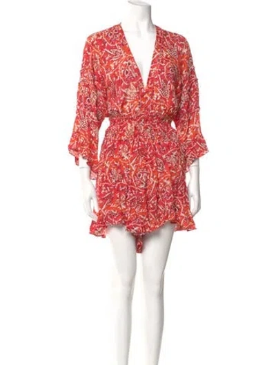 Pre-owned Iro Printed Plunge Neckline Romper In Red