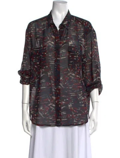 Pre-owned Iro Printed Three-quarter Sleeve Blouse In Black