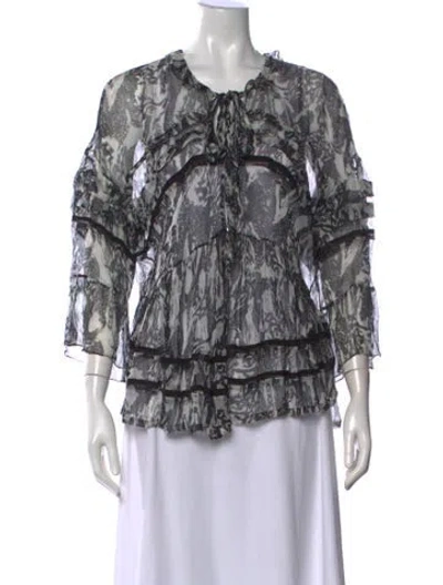 Pre-owned Iro Printed Tie Neck Blouse In Black