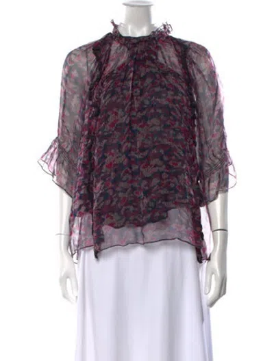 Pre-owned Iro Printed Tie Neck Blouse In Black/blue/purple