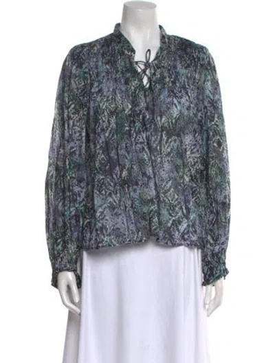 Pre-owned Iro Printed Tie Neck Blouse In Blue