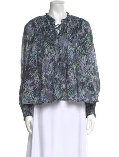 Pre-owned Iro Printed Tie Neck Blouse In Blue