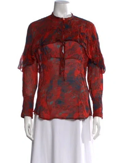 Pre-owned Iro Printed Tie Neck Blouse In Red