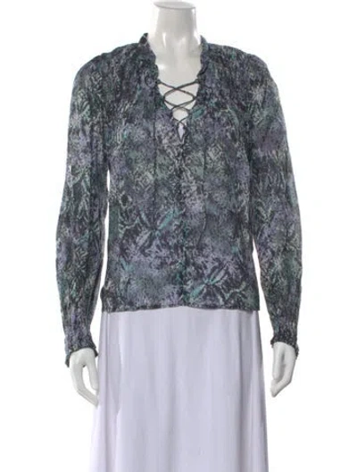 Pre-owned Iro Printed Tie Neck Blouse W/ Tags In Blue