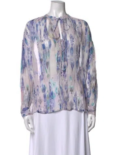 Pre-owned Iro Printed Tie Neck Blouse W/ Tags In Purple