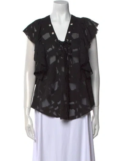 Pre-owned Iro Printed V-neck Blouse In Black