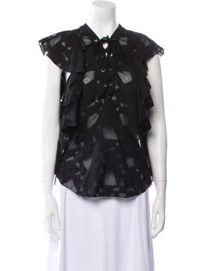Pre-owned Iro Printed V-neck Blouse In Black