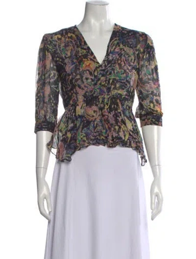 Pre-owned Iro Printed V-neck Blouse In Black