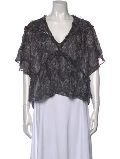 Pre-owned Iro Printed V-neck Blouse In Black