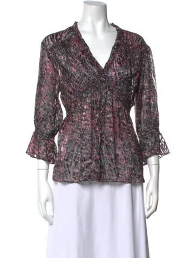 Pre-owned Iro Printed V-neck Blouse In Black/pink