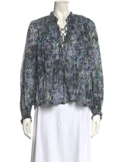 Pre-owned Iro Printed V-neck Blouse In Blue