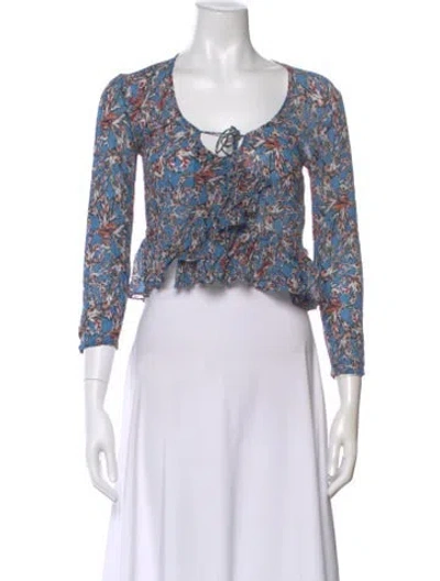 Pre-owned Iro Printed V-neck Blouse In Blue
