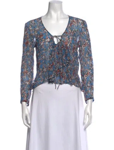 Pre-owned Iro Printed V-neck Blouse In Blue