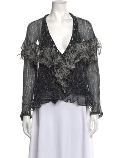 Pre-owned Iro Printed V-neck Blouse In Blue