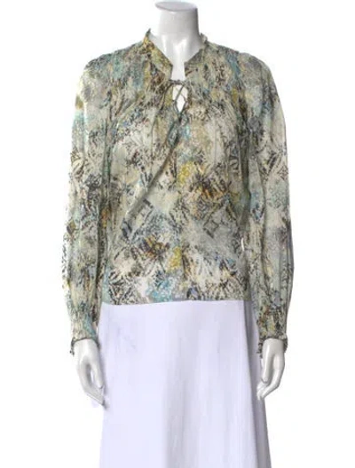Pre-owned Iro Printed V-neck Blouse In Green