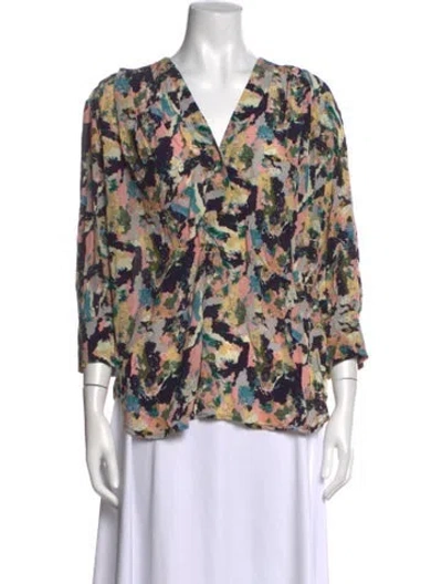 Pre-owned Iro Printed V-neck Blouse In Multicolor