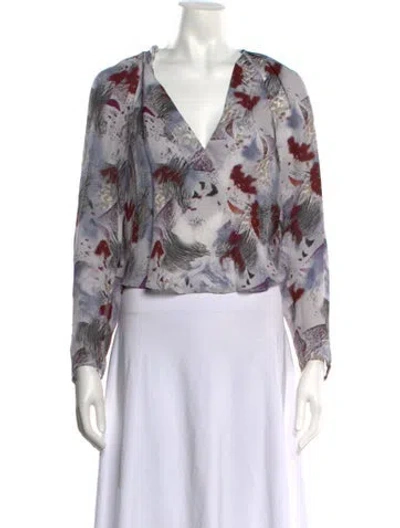 Pre-owned Iro Printed V-neck Blouse In Purple
