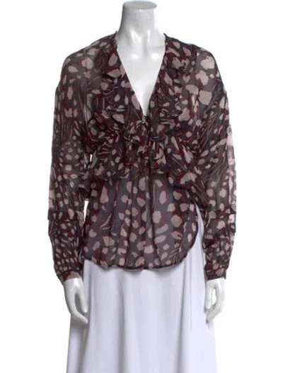 Pre-owned Iro Printed V-neck Blouse In Red