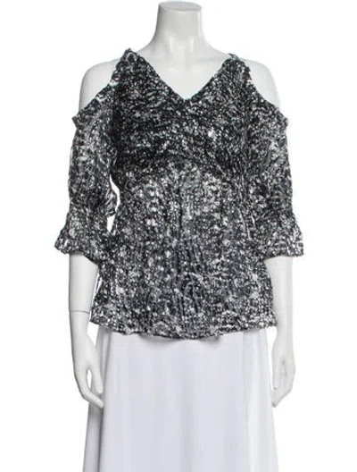 Pre-owned Iro Printed V-neck Blouse W/ Tags In Black