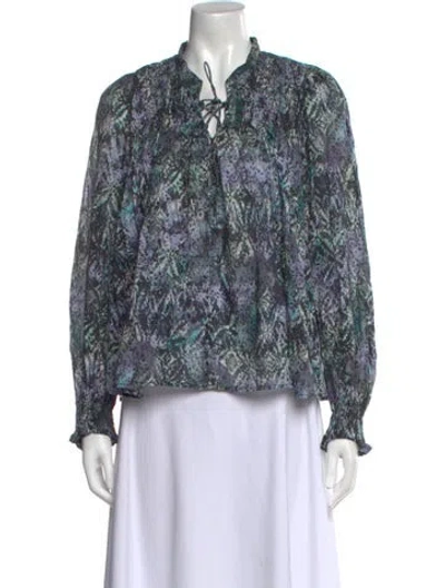 Pre-owned Iro Printed V-neck Blouse W/ Tags In Blue