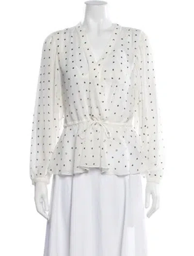 Pre-owned Iro Printed V-neck Blouse In White