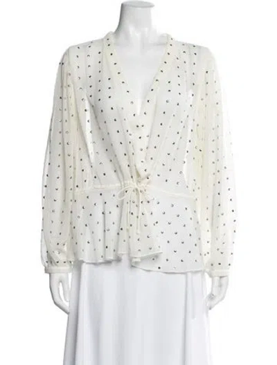Pre-owned Iro Printed V-neck Blouse In White