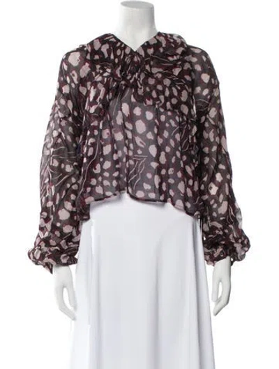 Pre-owned Iro Printed V-neck Crop Top In Burgundy