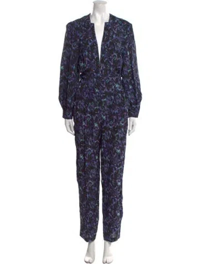 Pre-owned Iro Printed V-neck Jumpsuit In Blue