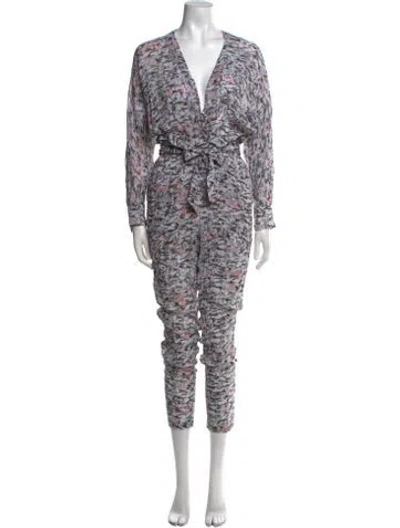 Pre-owned Iro Printed V-neck Jumpsuit In Gray