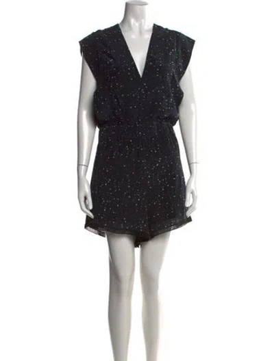 Pre-owned Iro Printed V-neck Romper In Black