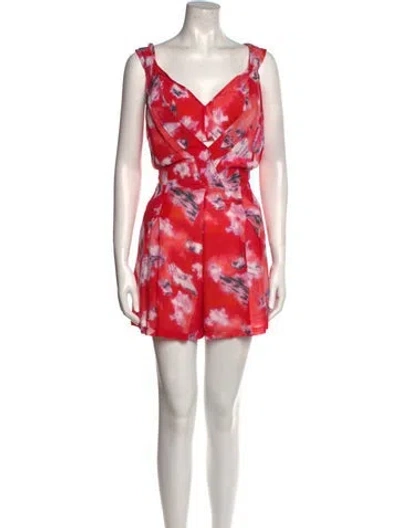Pre-owned Iro Printed V-neck Romper In Red
