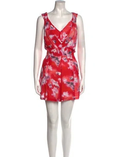 Pre-owned Iro Printed V-neck Romper In Red