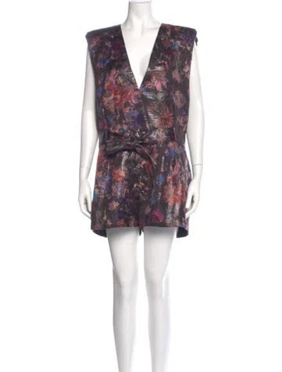Pre-owned Iro Printed V-neck Romper W/ Tags In Black