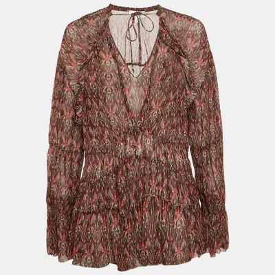 Pre-owned Iro Red Printed Semi-sheer Crepe V-neck Janie Top M