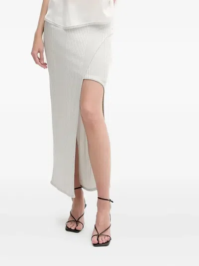Iro Ribbed Side-split Asymmetric Skirt In Neutral