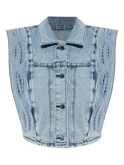 IRO ROSYE BRODERIE-ANGLAISE DENIM JACKET
