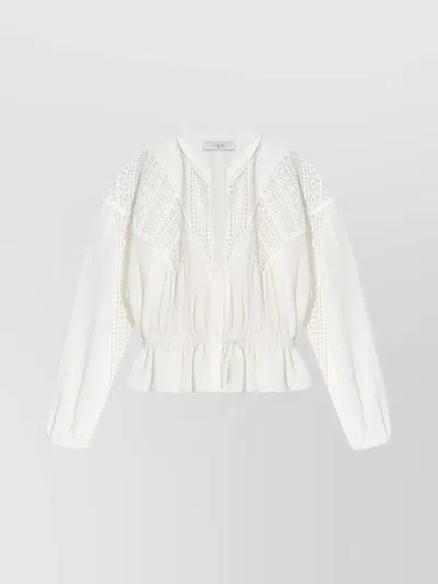 Iro Ruffled V-neck Top Lace Detailing In White