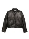 Iro Collared Neck Leather Jacket With Structured Shoulders In Black
