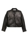 Iro Collared Neck Leather Jacket With Structured Shoulders In Black