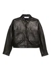 Iro Collared Neck Leather Jacket With Structured Shoulders In Black
