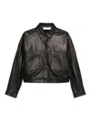 Iro Collared Neck Leather Jacket With Structured Shoulders In Black