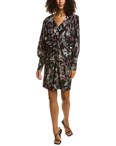 Iro Gathered Printed Crepe Mini Dress In Black