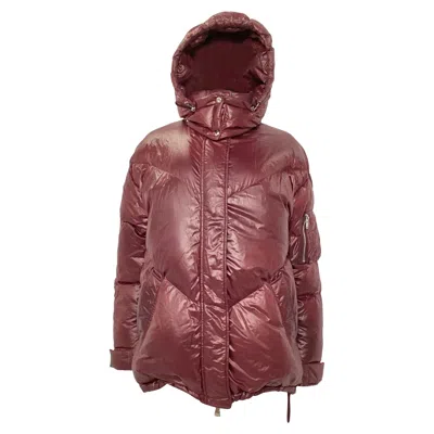 Iro Secured Button Hooded Down Jacket In Burgundy Polyamide In Red