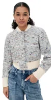 Iro Simone High-neck Speckled-knit Jacket In Gray